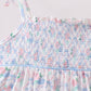 Blue Floral Smocked Ruffle Dress