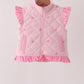 Pink corduroy bow embroidery ruffle vest