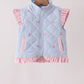 Blue corduroy bow embroidery ruffle vest