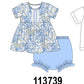 Blue Floral Print Bloomer Set