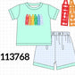 Mint Crayon Applique Gingham Shorts Set