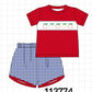 Red Apple Embroidered Gingham Shorts Set