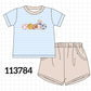 Blue Puppy Ball Embroidered Stripe Shorts Set