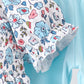 Blue floral smocked ruffle pants set