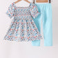 Blue floral smocked ruffle pants set