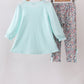 Blue Floral Bow Applique Pants Set