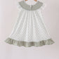 Sage pumpkin embroidery bow ruffle dress