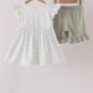 Sage pumpkin embroidery bow ruffle shorts set