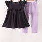 Black ghost spider embroidery ruffle pants set