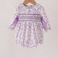 Purple floral smocked bow bubble