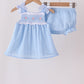 Blue Floral Smocked Lace Bloomer Set