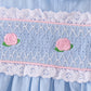 Blue Floral Smocked Lace Ruffle Dress