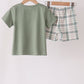 Green Pumpkin Embroidery Plaid Shorts Set