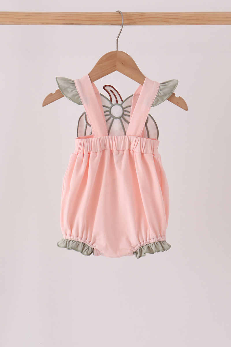 Pink pumpkin bow applique ruffle bubble