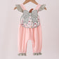 Pink pumpkin bow applique ruffle romper