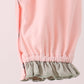 Pink pumpkin bow applique ruffle romper