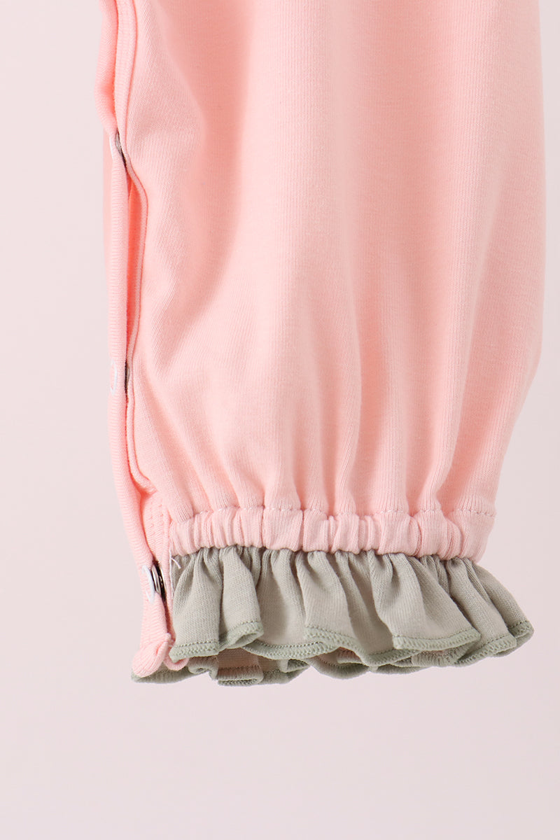 Pink pumpkin bow applique ruffle romper
