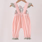 Pink pumpkin bow applique ruffle romper