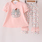 Pink pumpkin bow applique ruffle pants set