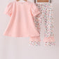 Pink pumpkin bow applique ruffle pants set