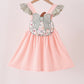 Pink pumpkin bow applique ruffle dress