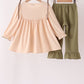 Khaki floral smocked ruffle pants set