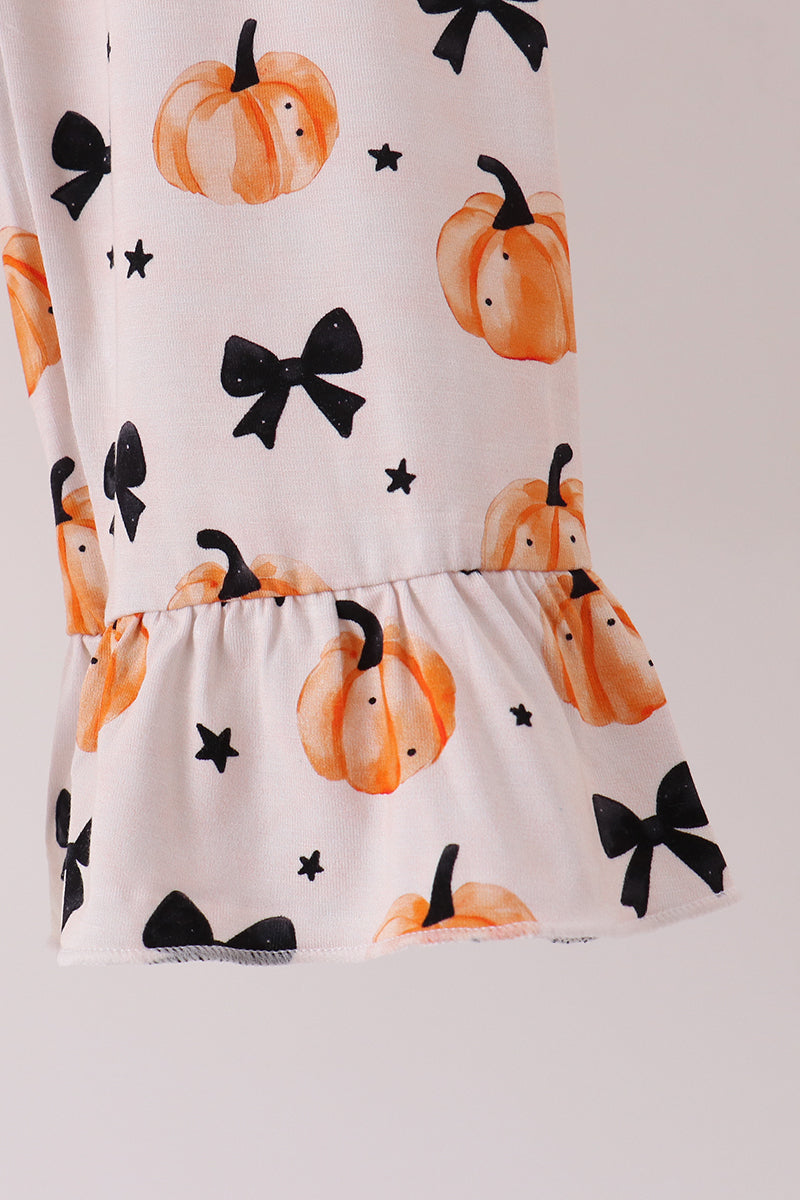 Bow pumpkin bamboo ruffle pajama set