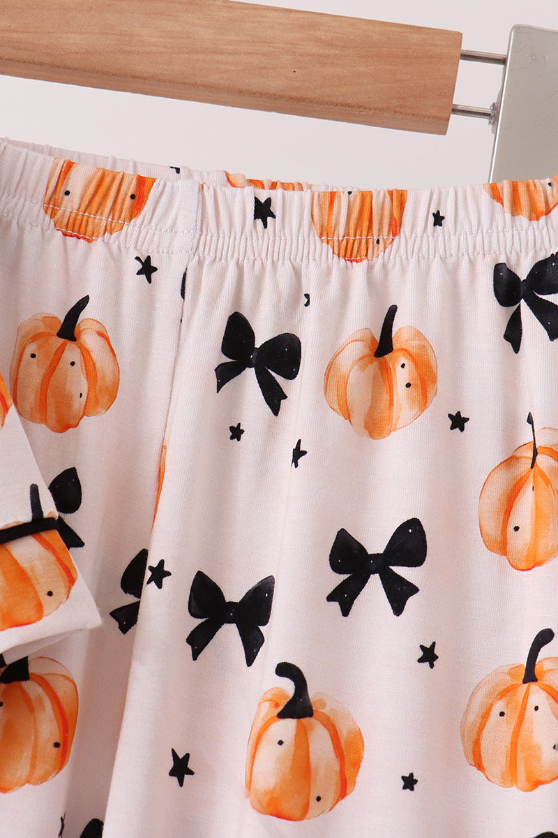 Bow pumpkin bamboo ruffle pajama set