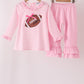 Pink football sequin stripe ruffle pants set