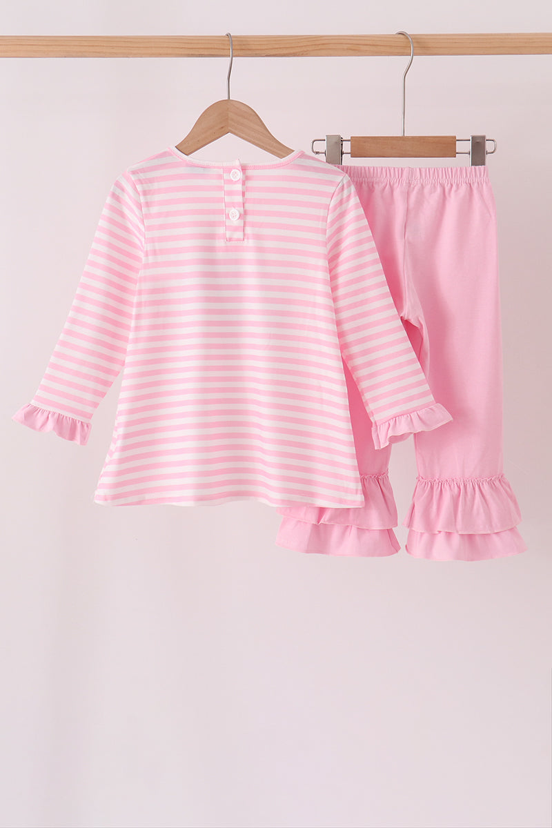 Pink football sequin stripe ruffle pants set