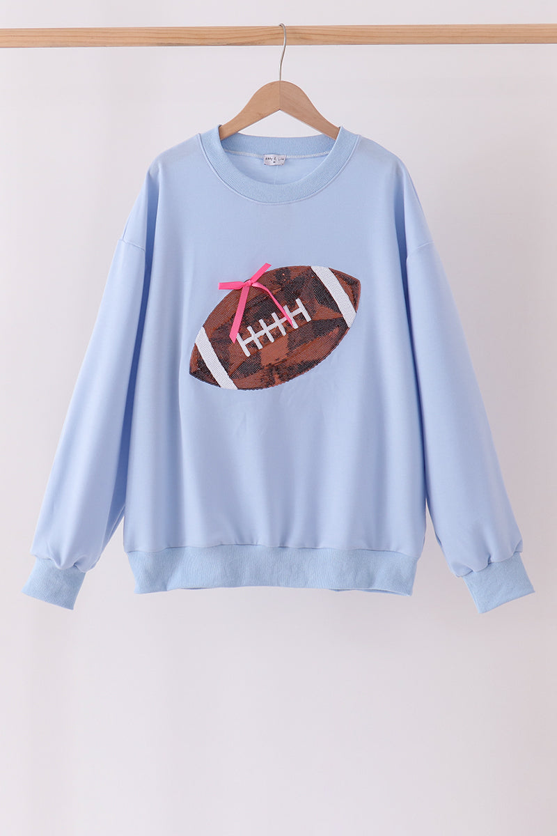 Blue football sequin mom&me top