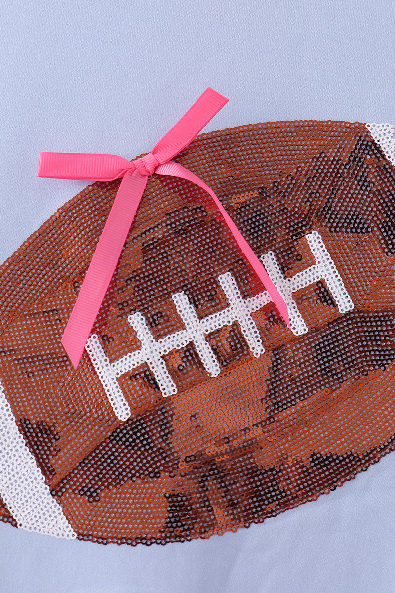 Blue football sequin mom&me top