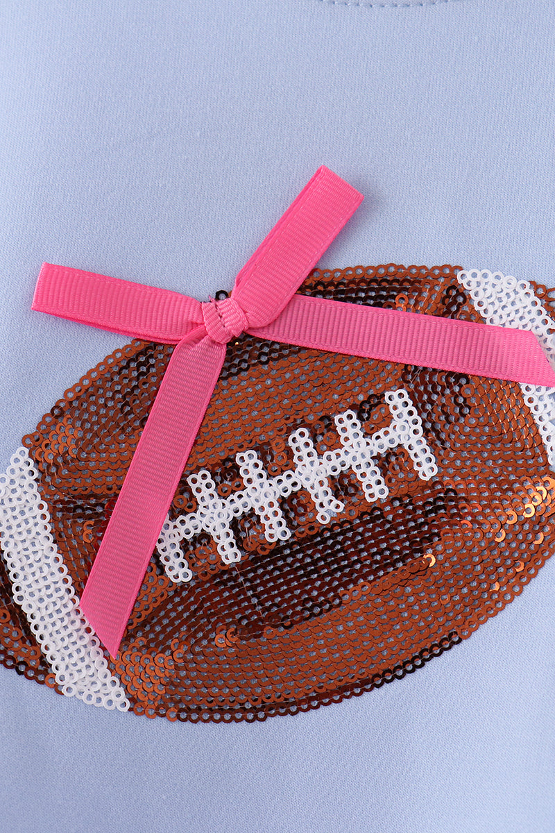 Blue football sequin mom&me top