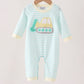Green excavator french knot stripe romper