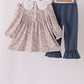 Floral smocked lace ruffle pants set