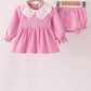 Pink corduroy lace smocked bloomer set