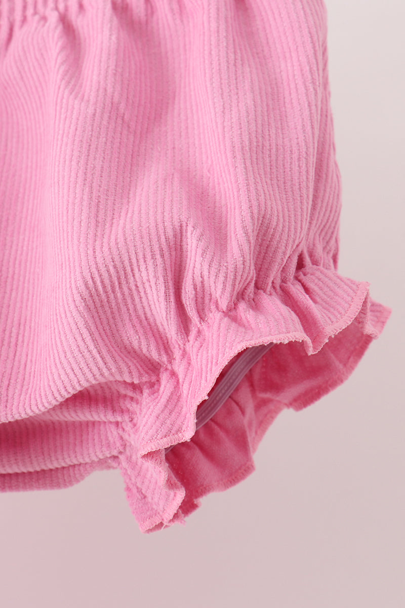 Pink corduroy lace smocked bloomer set