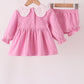 Pink corduroy lace smocked bloomer set