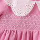 Pink corduroy lace smocked ruffle pants set