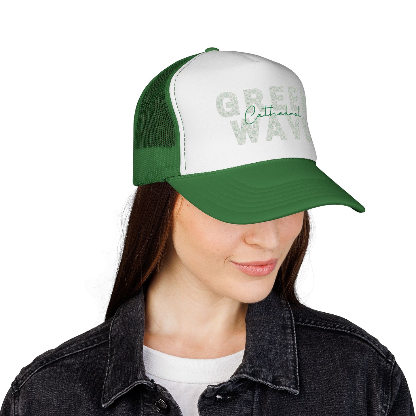Green Wave Trucker Cap — 'Cathedral' Script Logo