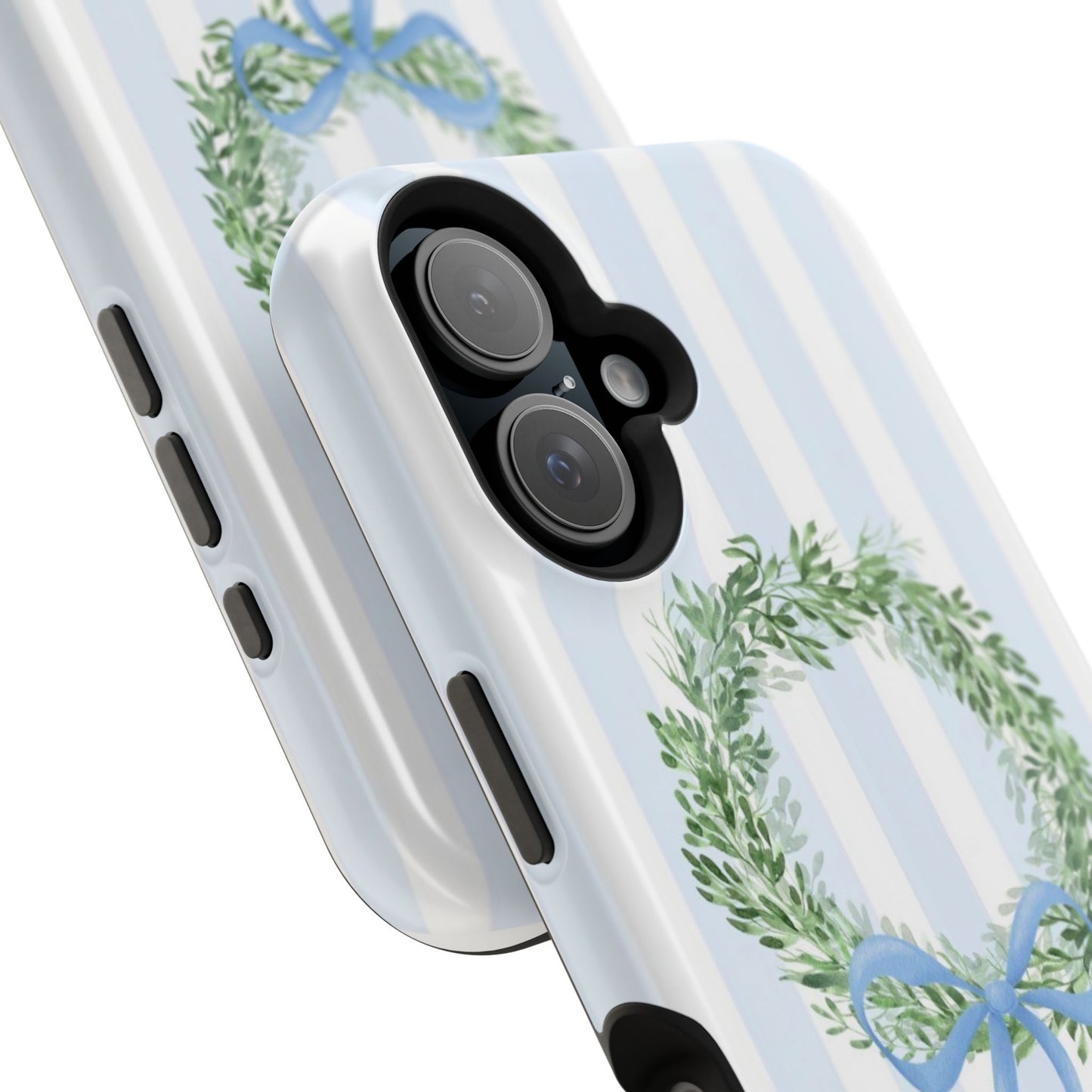 Floral Wreath Magnetic Impact Case — Blue Striped Protective Phone Case