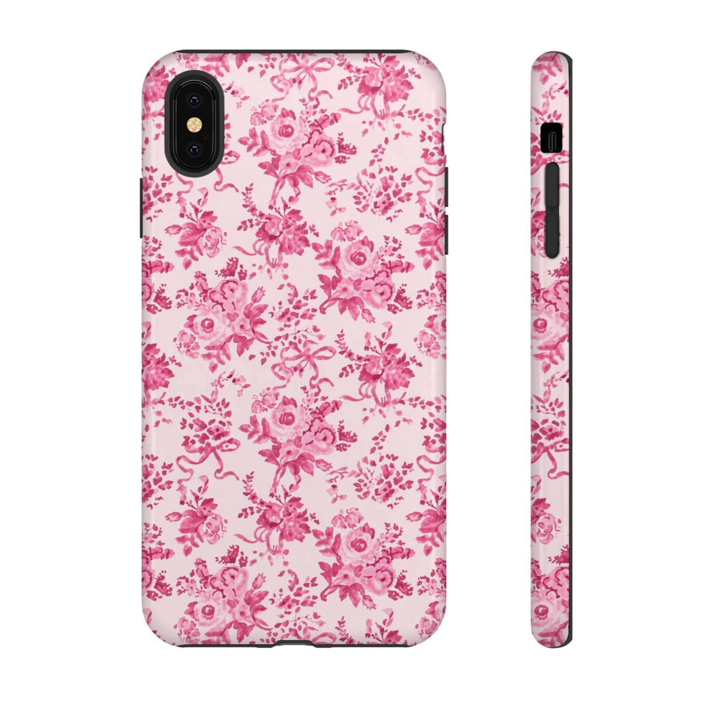 Pink Vintage Floral Tough Phone Case — Protective iPhone Cover