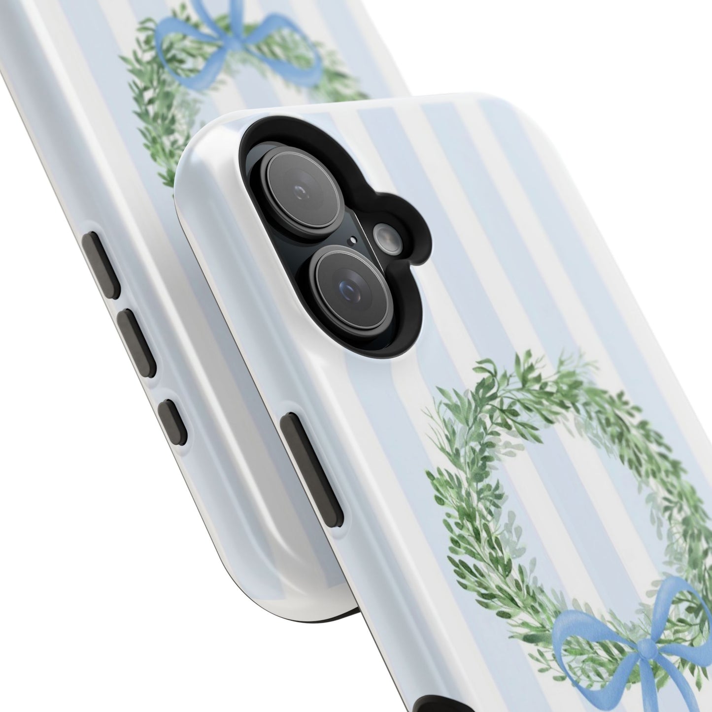 Floral Wreath Magnetic Impact Case — Blue Striped Protective Phone Case