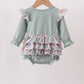 Sage Floral Pumpkin Applique Ruffle Bubble