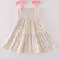 Pink lemon print bow smocked tiered mom&me dress