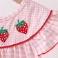 Pink strawberry embroidery gingham dress