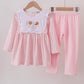Pink plaid print turkey embroidery girl set