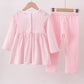 Pink plaid print turkey embroidery girl set