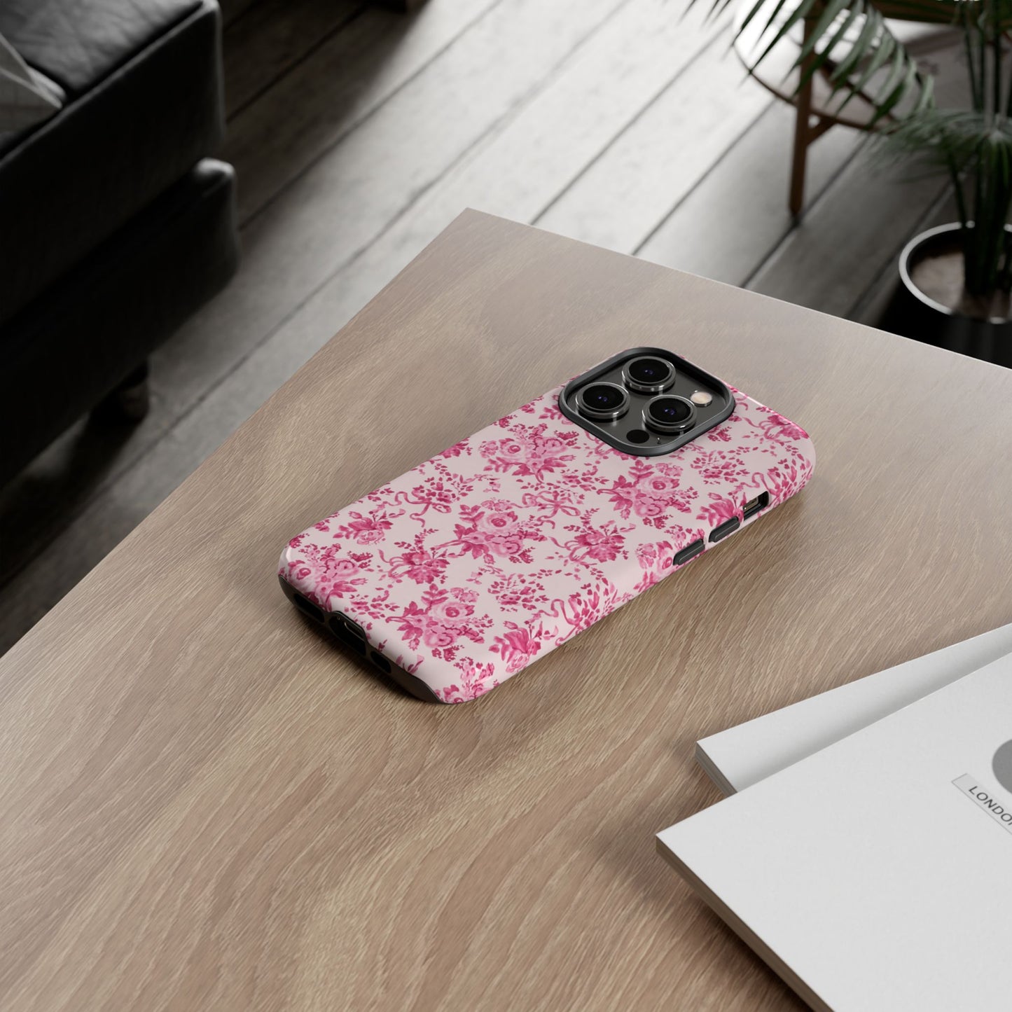 Pink Vintage Floral Tough Phone Case — Protective iPhone Cover