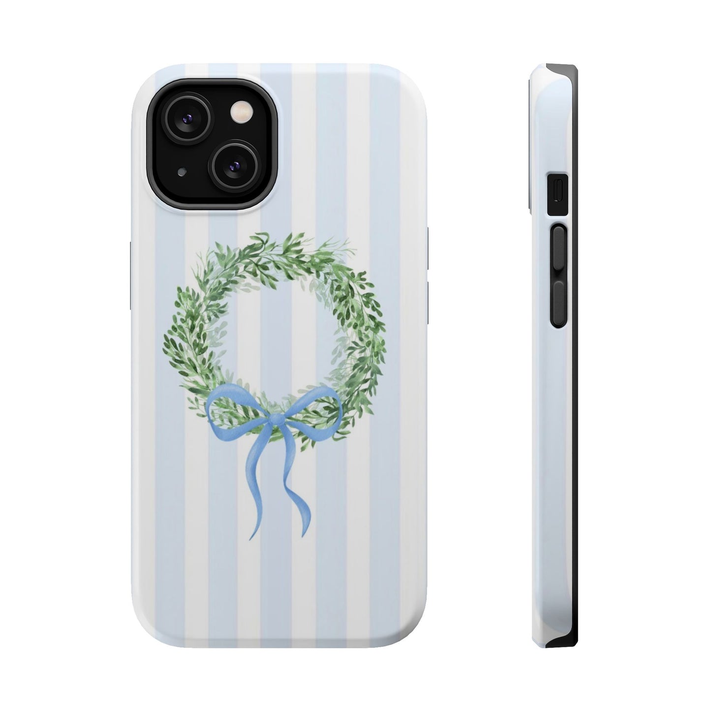 Floral Wreath Magnetic Impact Case — Blue Striped Protective Phone Case
